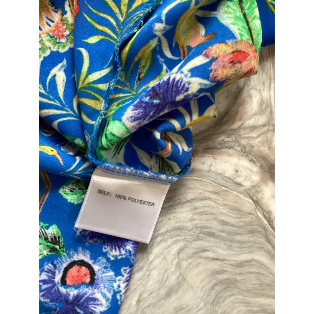 Rose + Olive Women Blue Floral Sleeveless Blouse V-Neck Tropical Top Large - Picture 5 of 7